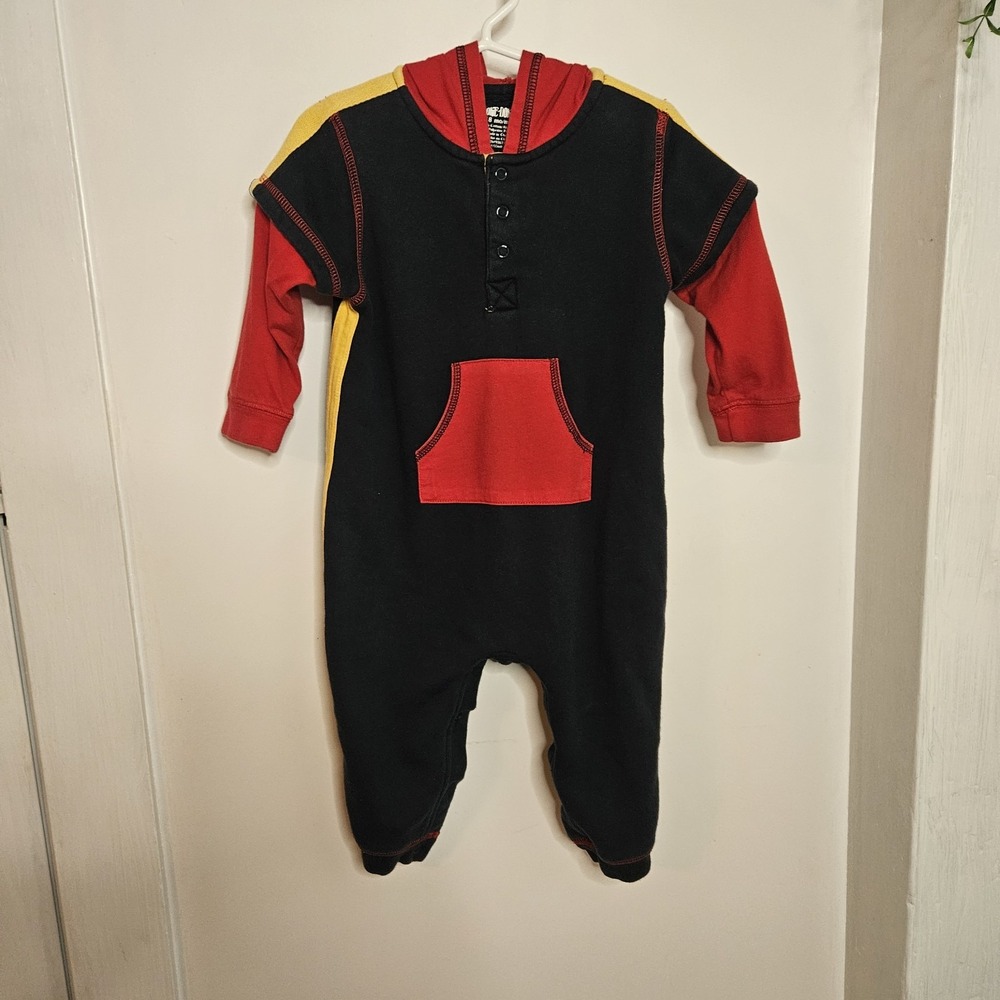 Vintage Okie-Dokie One Piece Outfit Primary Colors Hooded Front Pocket 18 Months